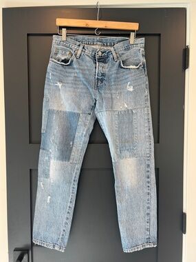 Levi's Light Blue Quilted Patchwork Straight Jeans 501CT